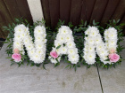 Funeral Lettering | Chrysanthemum Base With Foilage Edge Lettering