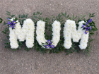 Funeral Lettering | Chrysanthemum Base With Foilage Edge Lettering
