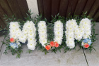 Funeral Lettering | Chrysanthemum Base With Foilage Edge Lettering