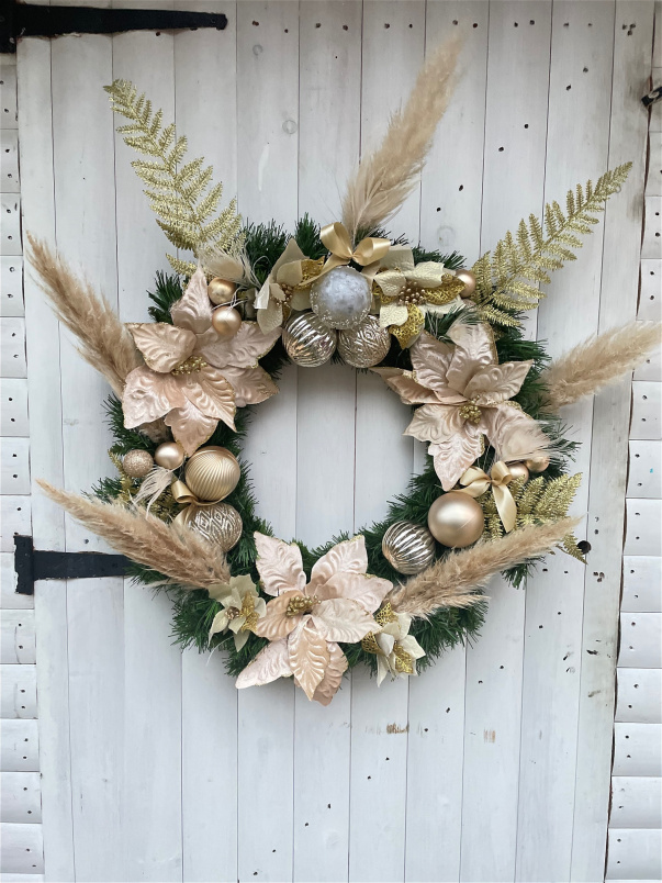 Christmas Artificial Flowers | Gold Wreath