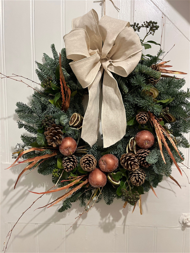  Christmas Door wreath | Christmas florals | Cream bow silent night wreath