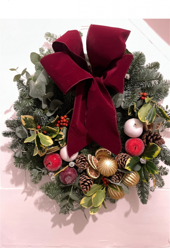  Christmas Door wreath | Christmas florals | Silent night burgundy bow