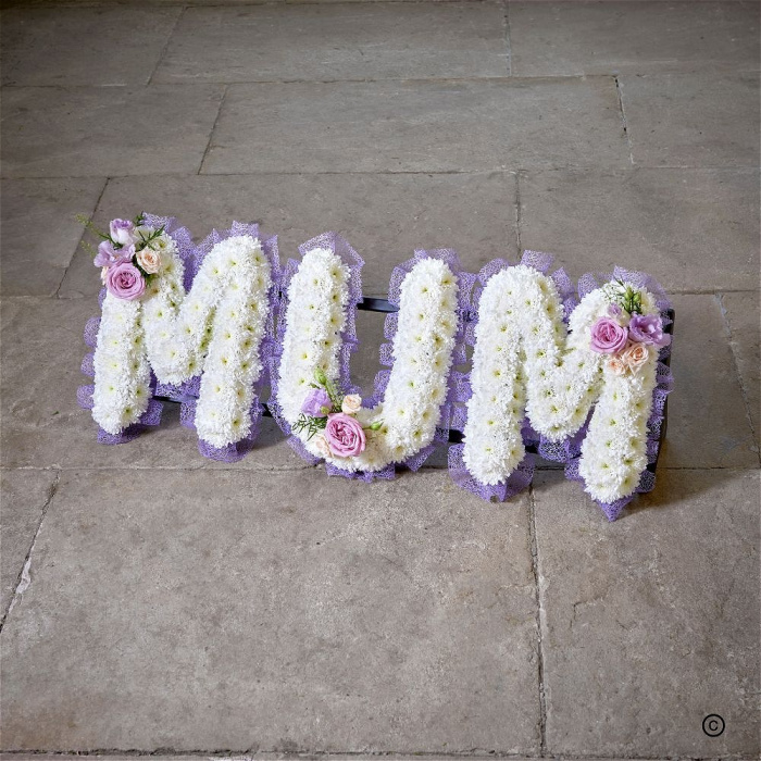 Farewell & Sympathy Flowers | White based flowers Tributes in  letters / numbers