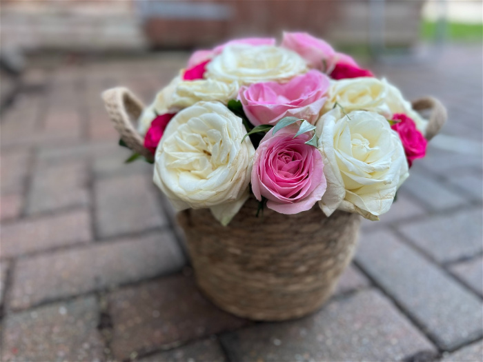 Arrangements | Sympathy Flowers | White and pink flower basket