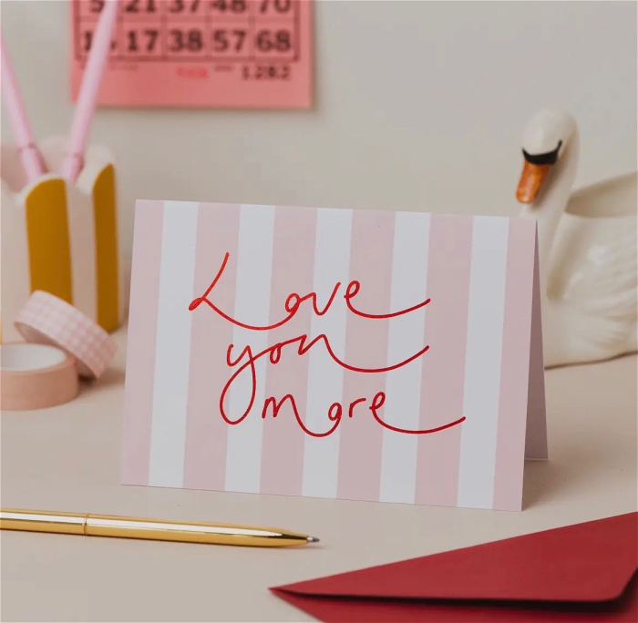 Valentine’s Day Accessories | Love You More Pink Stripe Card