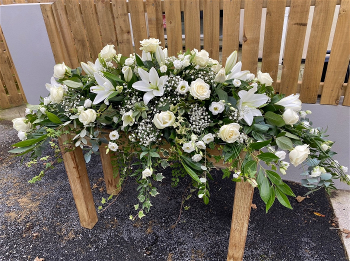 Casket sprays | Funeral Tributes | Classic white coffin spray