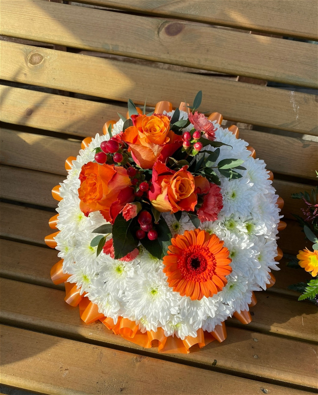 Funeral Tributes | Wreaths & Posies | Orange massed posy