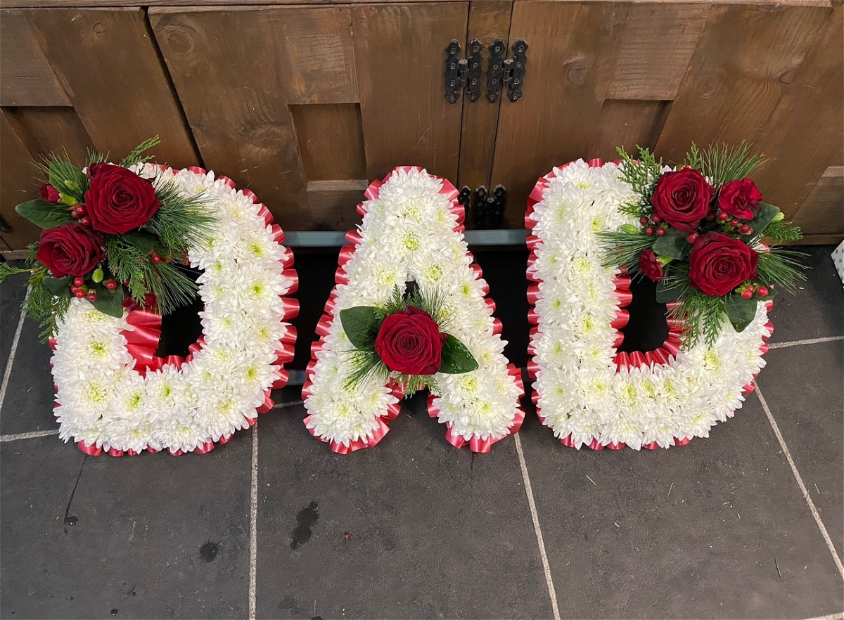 Red white Dad tribute Funeral Tributes Sandyhill florist