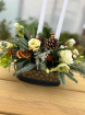 Festive florals | Christmas table centre in tin with double candle. 2 colour choices.
