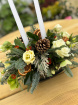 Festive florals | Christmas table centre in tin with double candle. 2 colour choices.
