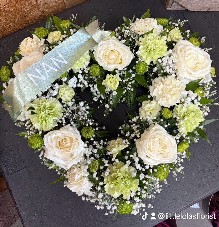 Funeral flowers | Hearts | Open Heart -  Green & white