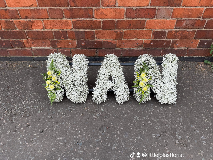 Funeral flowers | Letters | Nan letters made with Gyp