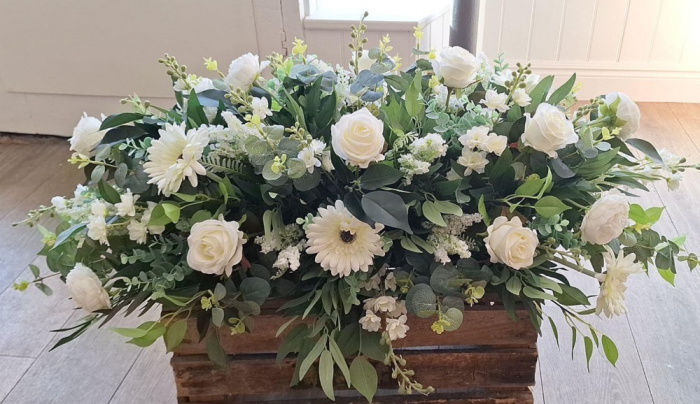 Funeral Tribute Hire | Elegant silk coffin spray for hire includes a refundable deposit