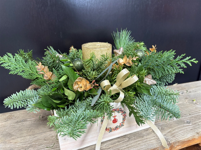 Christmas Centrepiece | Golden Eucalyptus Crate Centrepiece