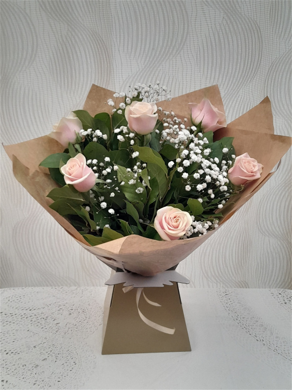 Hand-Tied Bouquets | Six Pink Roses
