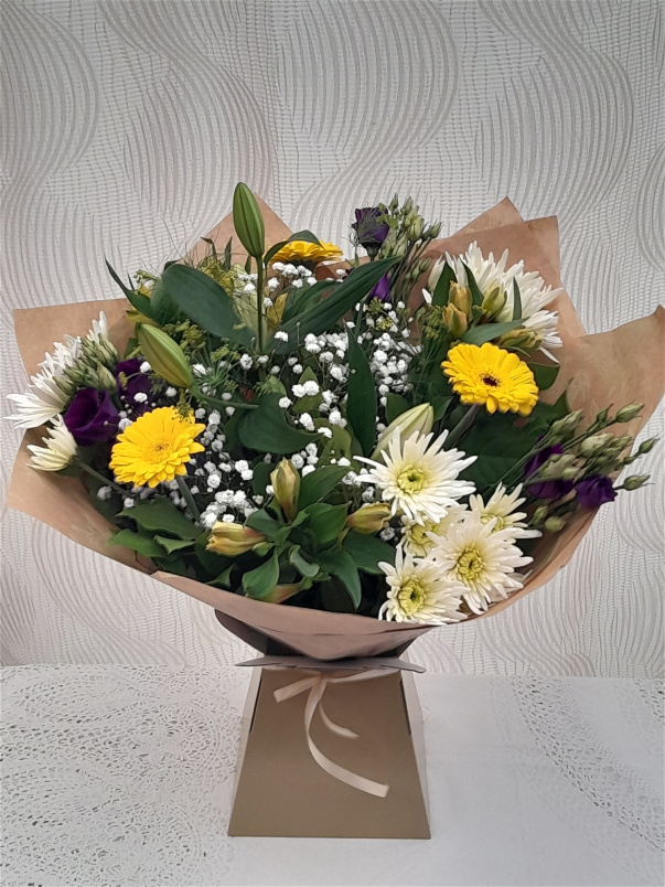 Hand-Tied Bouquets | Yellow and Purple Splash