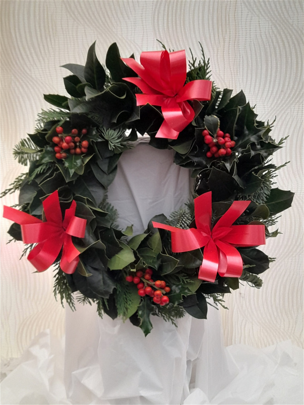 Christmas Wreaths | Nationwide Delivery | Wreath for grave with holly and ribbon