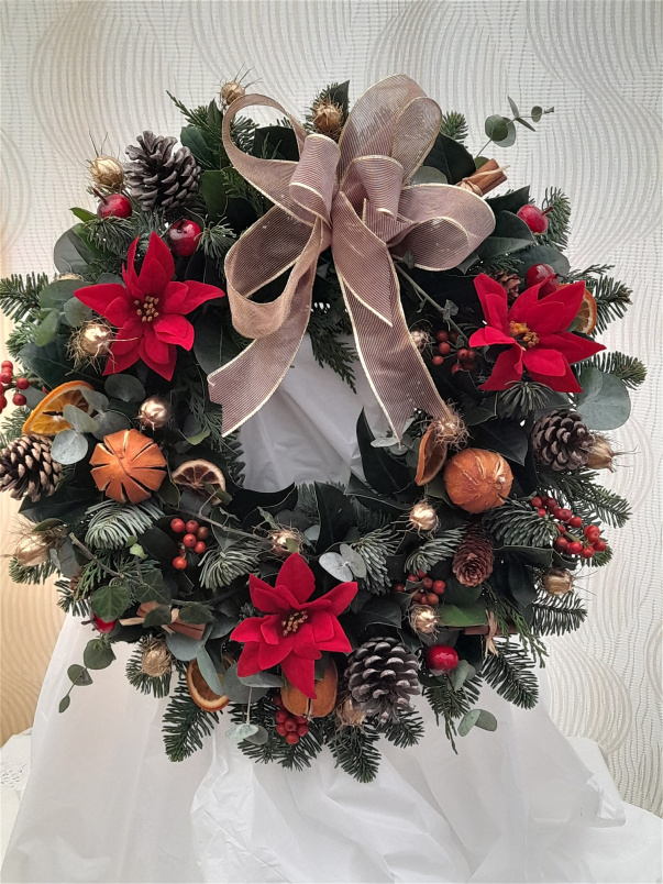 Christmas Wreaths | Nationwide Delivery | Red Poinsettia Christmas Wreath