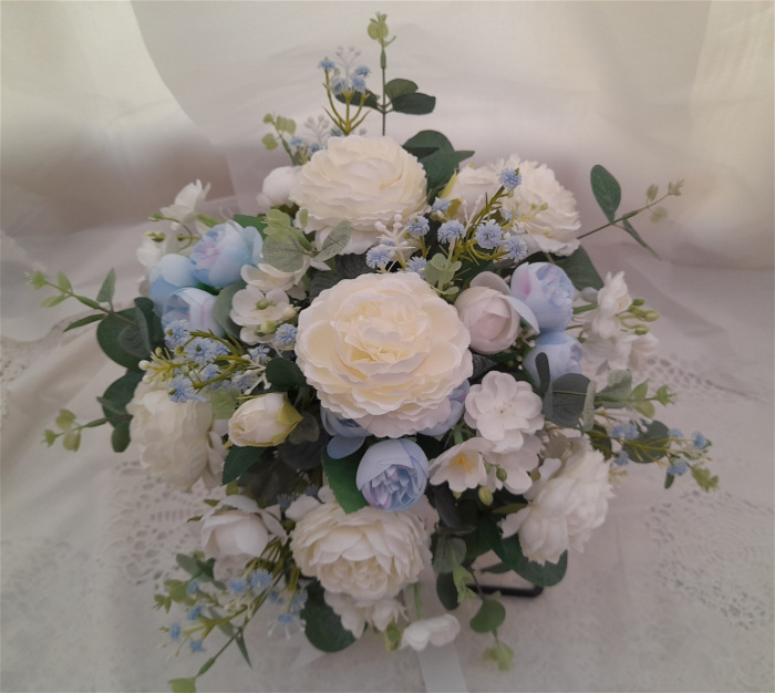 Artificial Wedding Bouquets | Artificial Bride Bouquet-Blue & Ivory
