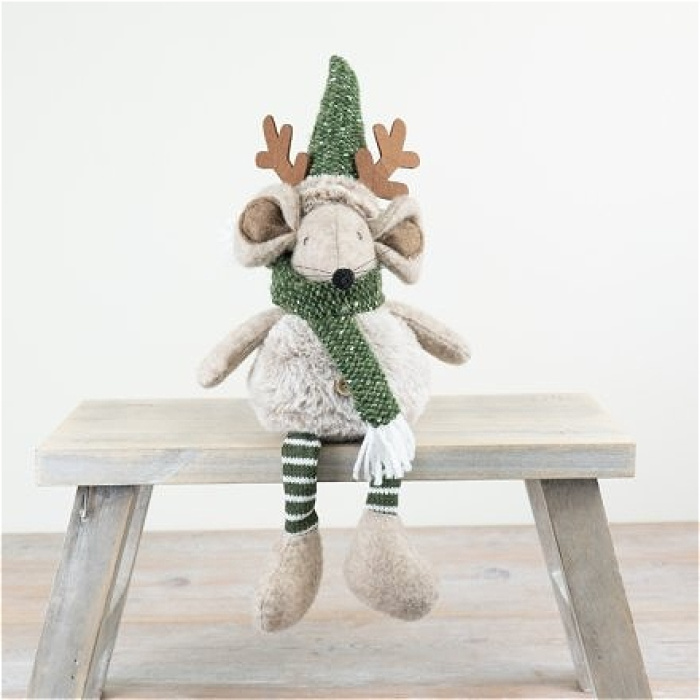 Christmas | Sitting Mouse with Dangly Legs, 40cm (Green)
