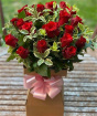 Valentines | 18 short stemmed rose hand tied bouquet