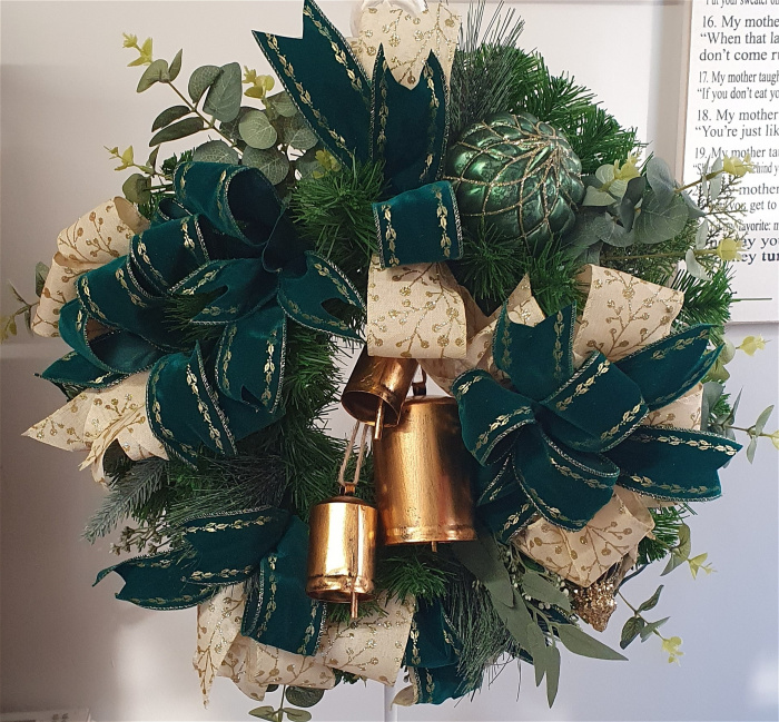 Christmas wreaths and decor | Golden cow bell