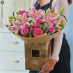 Bouquets | Sympathy | Pink Rose and Lily Hand tied Bouquet