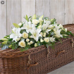 Funeral Flowers | White Rose and Lily Casket Spray