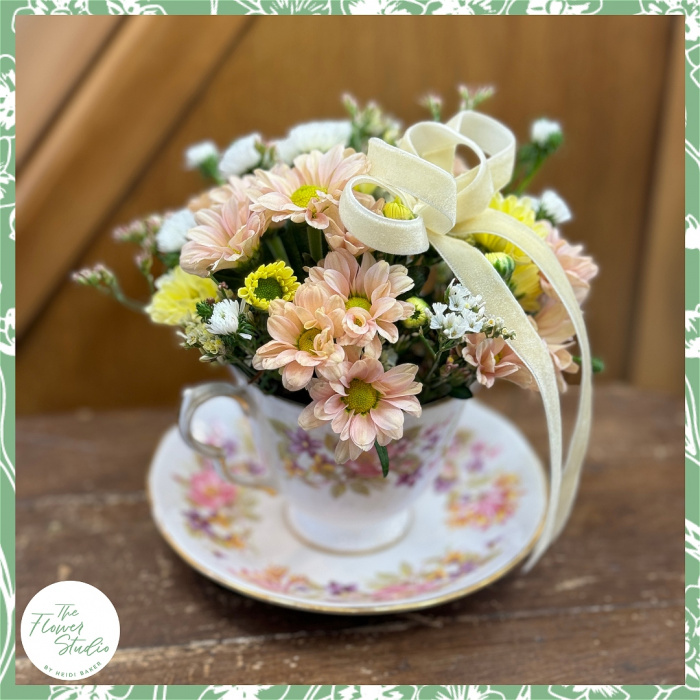 Fresh Flowers | Mother's Day | Spring | Vintage Tea Cup Arrangement
