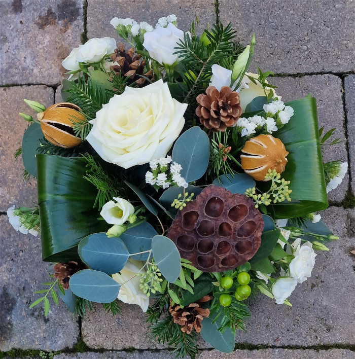 Christmas | Funeral Tributes | White & Green Grave Posy