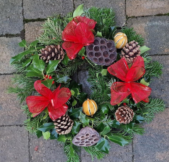 Christmas | Funeral Tributes | Red Holly Grave Wreath