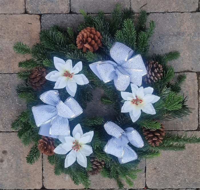 Christmas | Funeral Tributes | Silver & White Grave Wreath