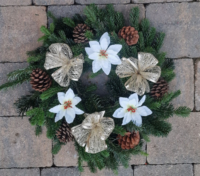 Christmas | Funeral Tributes | White & Gold Grave Wreath