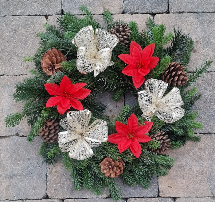 Christmas | Funeral Tributes | Red & Gold Grave Wreath