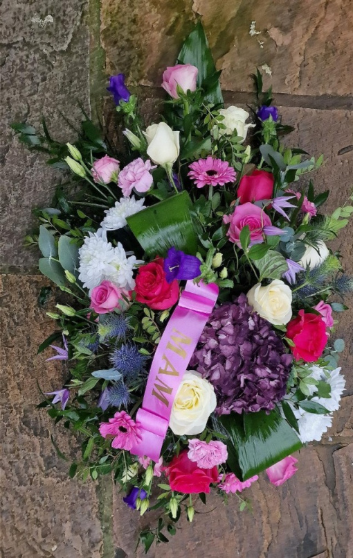 Sympathy | Pink, Purple & White Single Ended Spray with Ribbon