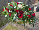 Funeral Tributes | Red & White Casket Spray