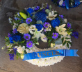 Funeral Tributes | Blue & White Mixed & Based Wreath
