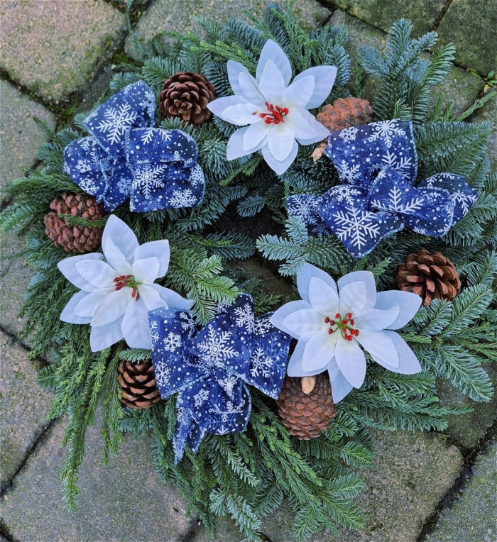 Christmas | Funeral Tributes | Blue & White Grave Wreath