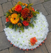 Funeral Tributes | Orange & White Based Posy Pad