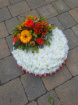 Funeral Tributes | Orange & White Based Posy Pad