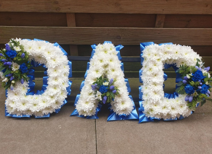 Funeral Flowers | Letter Tributes | Dad blue and white  letter tribute