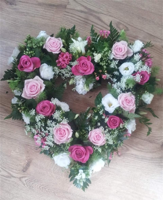 Funeral Flowers | Funeral Hearts | Pink & White Open Heart