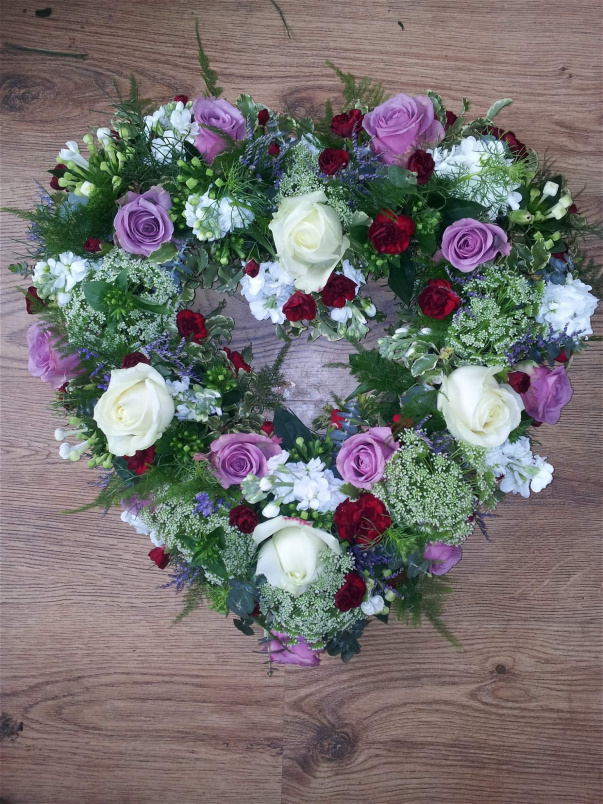 Funeral Flowers | Funeral Hearts | Lilac & White Open heart tribute