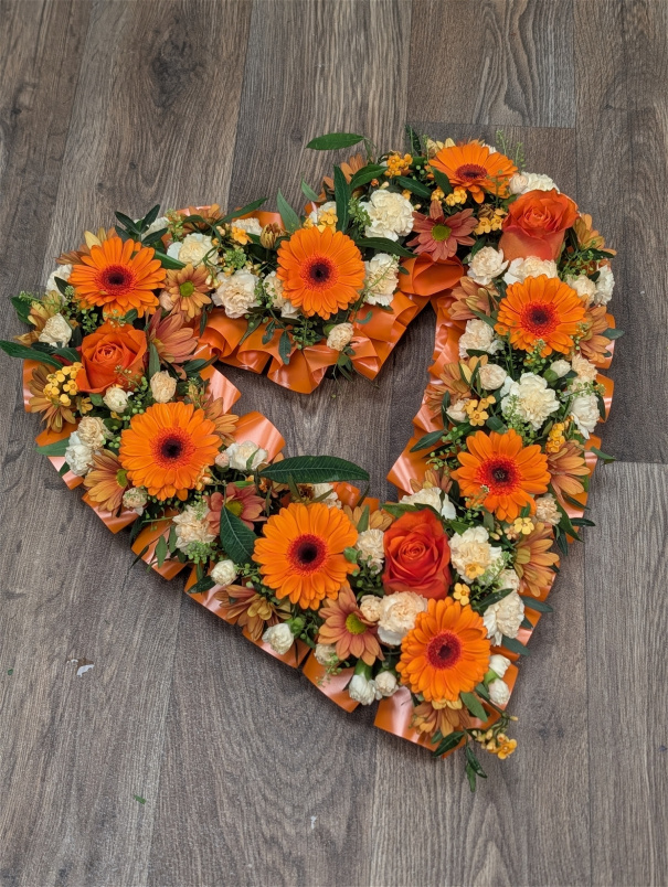 Funeral Flowers | Funeral Hearts | Orange and white open heart