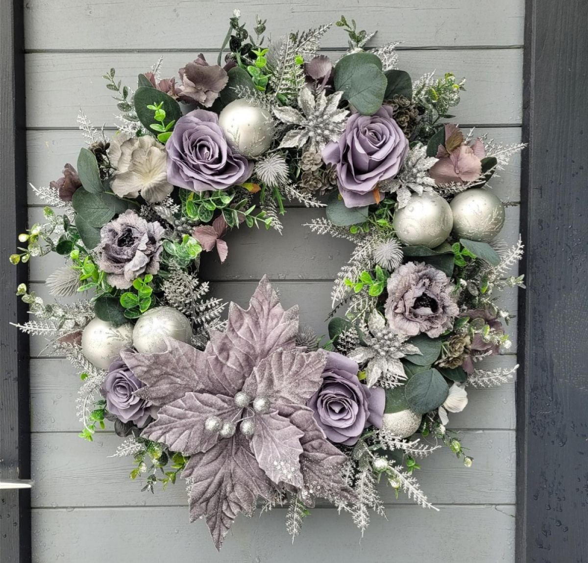 Christmas wreath pewter silver gray, Christmas elegant 2024 wreath, Christmas glitzy wreath, Christmas door wreath, elegant decor Christmas,