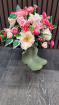 Fresh Flowers | Silk flowers for Vases | Spring Door Wreaths | Summer Door Wreaths | Pink artificial flower wellie planter