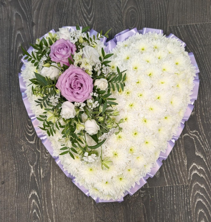 Funeral Flowers | Funeral Hearts | white & lilac heart