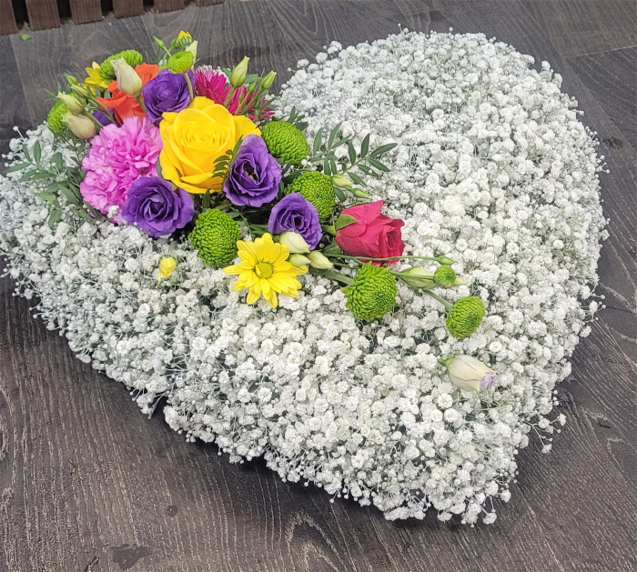 Funeral Flowers | Funeral Hearts | Gypsophila Heart with bright cluster