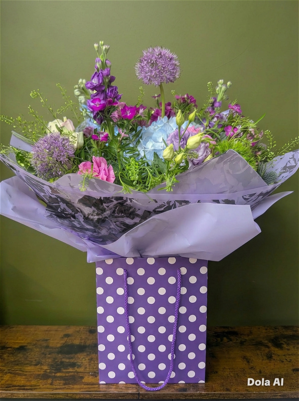 Fresh Flowers | Upsell gifts | Polka dot lilac bouquet