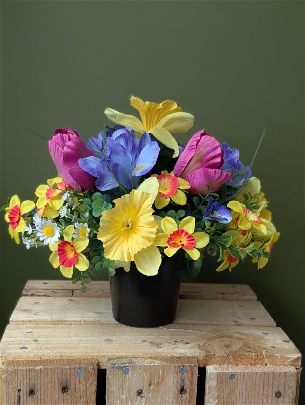 Artificial Grave Pots | Funeral Flowers | Spring Summer Artificial flower Grave pot